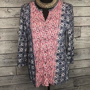 Lucky brand size medium button up 3 quarter sleeve floral design blouse